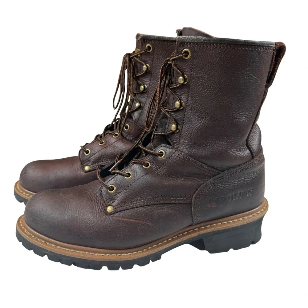 Carolina Mens 1821 Logger Work Boots Brown Leather Lace Up Steel Toe 11 D